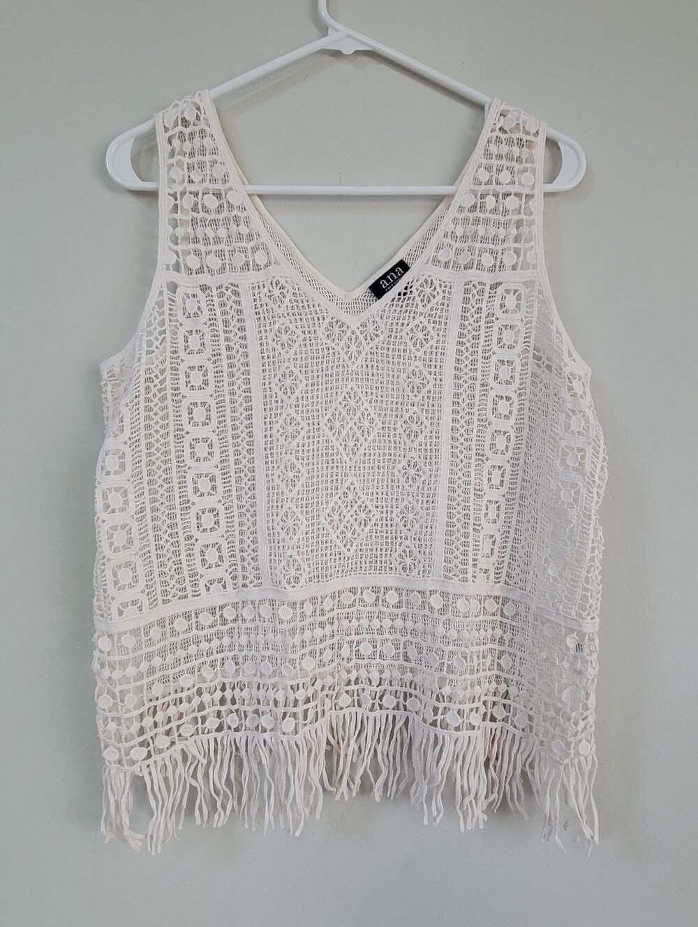 A.N.A Crochet Open Knit Tank Top Women Size L Bohemian Festival Hippie Beachy